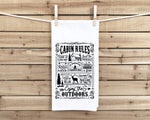 Cabin Rules Flour Sack Hand Towel with Hanging Loop - Hostess Housewarming Host Birthday Christmas Father's Day Gift Idea for Men Women