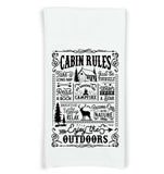 Cabin Rules Flour Sack Hand Towel with Hanging Loop - Hostess Housewarming Host Birthday Christmas Father's Day Gift Idea for Men Women