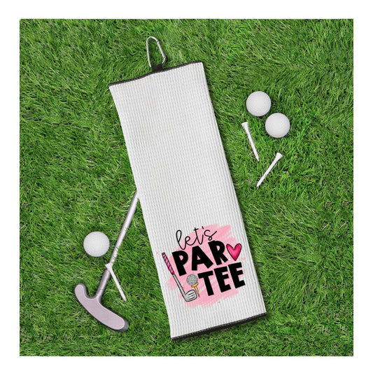 Let's Par Tee Tri-fold Golf Towel with Clip 100% Microfiber Waffle Weave Cute Gift Idea for Women Mom Daughter Girlfriend Best Friend