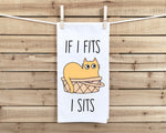 If I Fits I Sits Cat Kitchen Towel with Hanging Loop - Funny Cute Home Decor Housewarming Hostess Mothers Day Cat Lover Gift