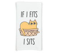 If I Fits I Sits Cat Kitchen Towel with Hanging Loop - Funny Cute Home Decor Housewarming Hostess Mothers Day Cat Lover Gift