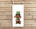 Dachshund St. Patricks's Day 100% Cotton Flour Sack Tea Towel with Hanging Loop - Dog Lover Saint Patty's Kitchen Decor