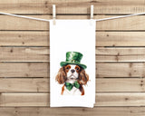 Blenheim Cavalier King Charles St. Patricks's Day 100% Cotton Flour Sack Tea Towel with Hanging Loop - Dog Lover Saint Patty's Kitchen Decor