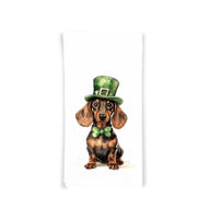 Dachshund St. Patricks's Day 100% Cotton Flour Sack Tea Towel with Hanging Loop - Dog Lover Saint Patty's Kitchen Decor