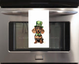 Dachshund St. Patricks's Day 100% Cotton Flour Sack Tea Towel with Hanging Loop - Dog Lover Saint Patty's Kitchen Decor