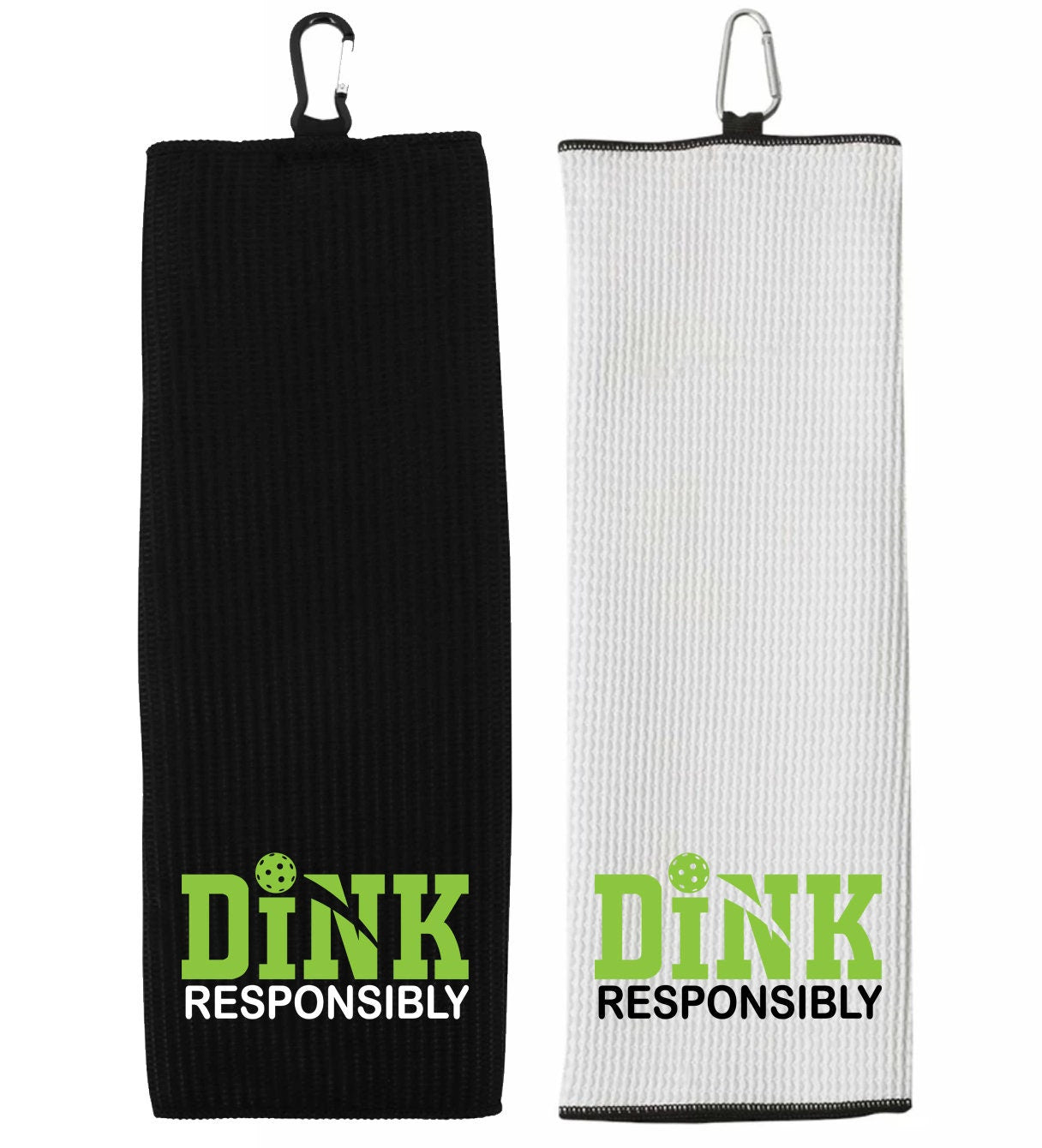 Dink Responsibly Tri-fold Golf Towel with Clip 100% Microfiber Waffle Weave Black White Gift Idea for Men Women