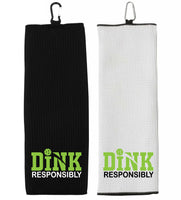 Dink Responsibly Tri-fold Golf Towel with Clip 100% Microfiber Waffle Weave Black White Gift Idea for Men Women
