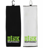 Dink Responsibly Tri-fold Golf Towel with Clip 100% Microfiber Waffle Weave Black White Gift Idea for Men Women