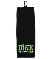 Dink Responsibly Tri-fold Golf Towel with Clip 100% Microfiber Waffle Weave Black White Gift Idea for Men Women
