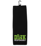 Dink Responsibly Tri-fold Golf Towel with Clip 100% Microfiber Waffle Weave Black White Gift Idea for Men Women