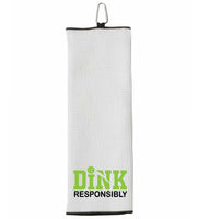 Dink Responsibly Tri-fold Golf Towel with Clip 100% Microfiber Waffle Weave Black White Gift Idea for Men Women