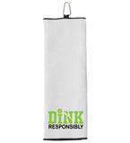 Dink Responsibly Tri-fold Golf Towel with Clip 100% Microfiber Waffle Weave Black White Gift Idea for Men Women