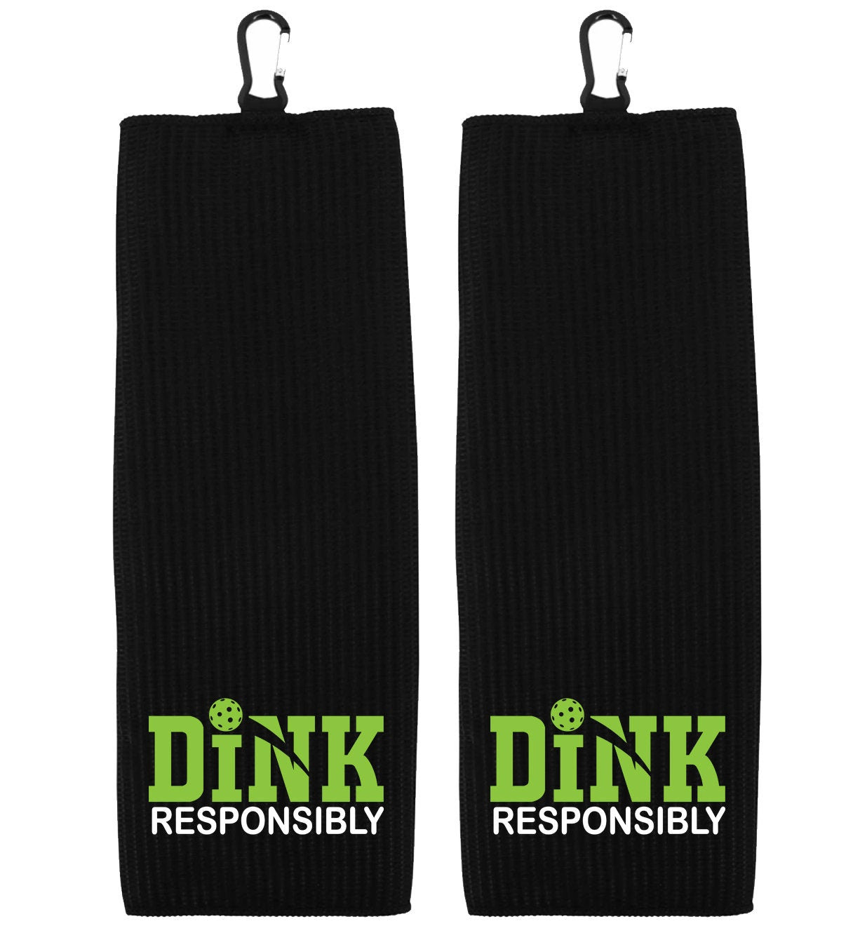 Dink Responsibly Tri-fold Golf Towel with Clip 100% Microfiber Waffle Weave Black White Gift Idea for Men Women