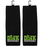 Dink Responsibly Tri-fold Golf Towel with Clip 100% Microfiber Waffle Weave Black White Gift Idea for Men Women