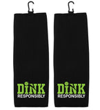 Dink Responsibly Tri-fold Golf Towel with Clip 100% Microfiber Waffle Weave Black White Gift Idea for Men Women