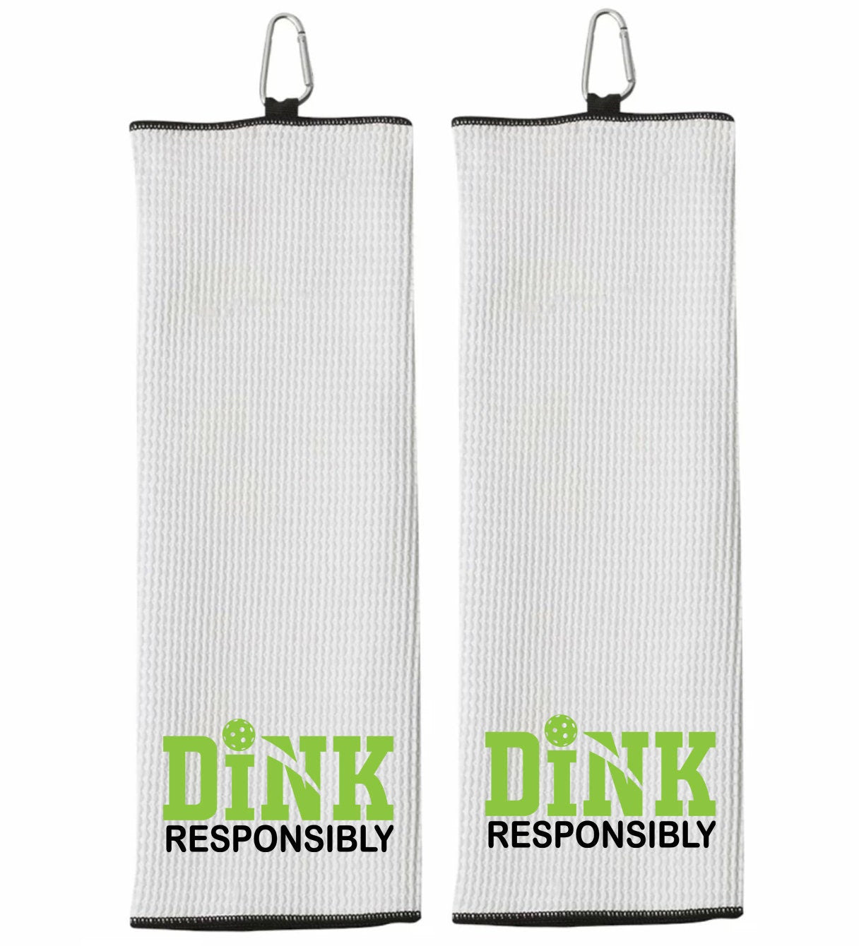 Dink Responsibly Tri-fold Golf Towel with Clip 100% Microfiber Waffle Weave Black White Gift Idea for Men Women
