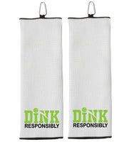 Dink Responsibly Tri-fold Golf Towel with Clip 100% Microfiber Waffle Weave Black White Gift Idea for Men Women