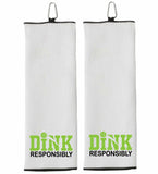 Dink Responsibly Tri-fold Golf Towel with Clip 100% Microfiber Waffle Weave Black White Gift Idea for Men Women