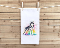 Siberian Husky Rainbow Flour Sack Kitchen Towel Dog Dish Cloth Mother's Day Hostess Birthday Christmas Gift