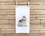 Siberian Husky Rainbow Flour Sack Kitchen Towel Dog Dish Cloth Mother's Day Hostess Birthday Christmas Gift
