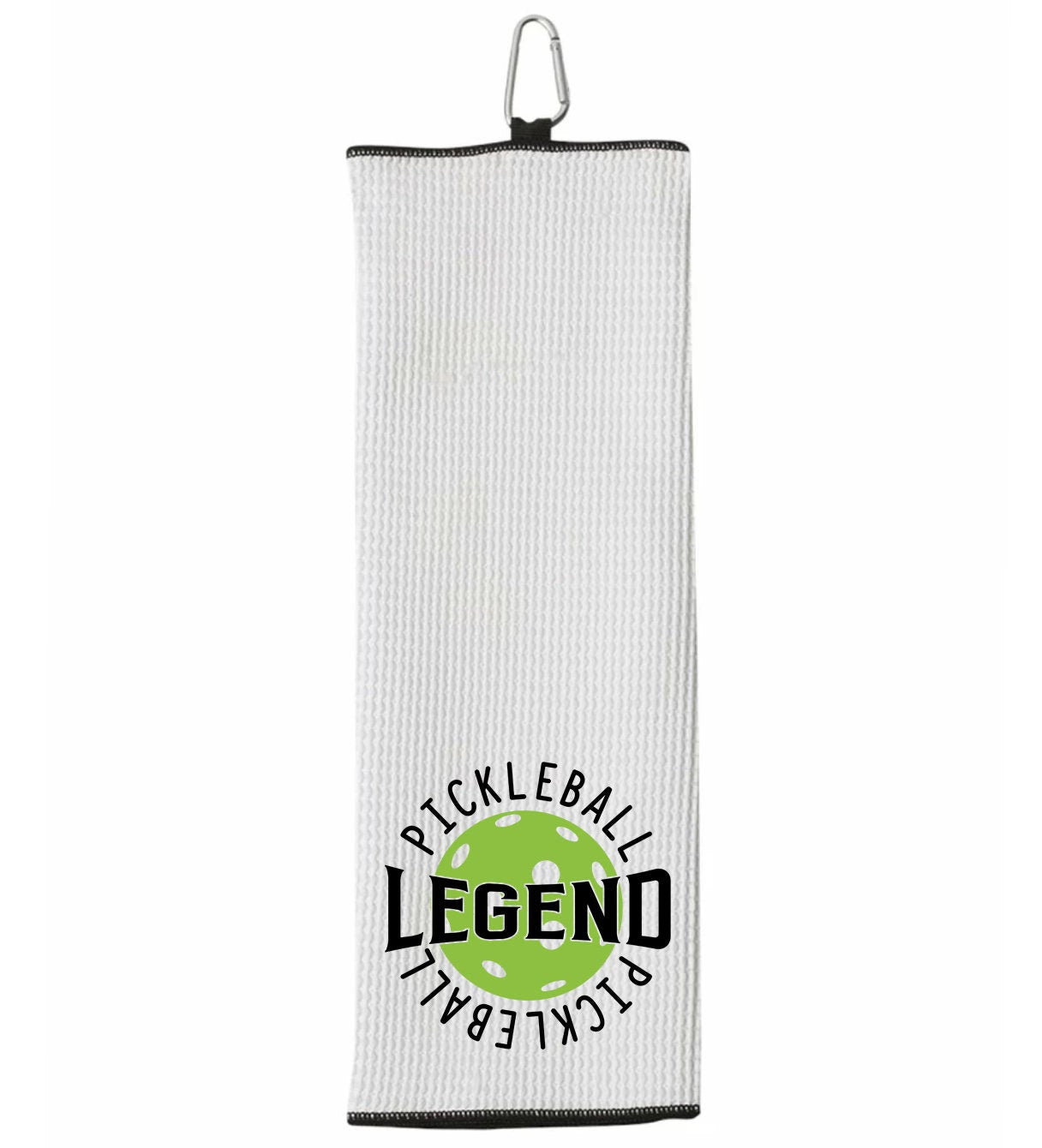 Pickleball Legend Tri-fold Golf Towel with Clip 100% Microfiber Waffle Weave Black White Gift Idea for Men Women