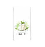 Italian Cheese Kitchen Towel Set of 8 - Mozzarella Ricotta Burrata Fontina Gorgonzola Parmigiano Asiago Provolone - Cheese Lover Gift Idea