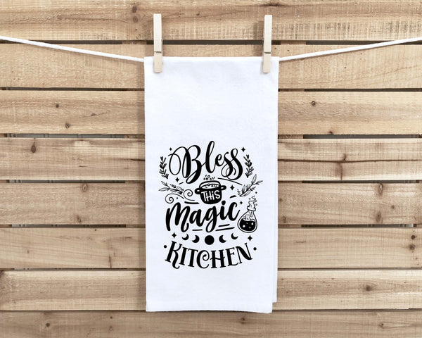 Bless This Magic Kitchen Flour Sack Towel Quote Saying Witchy Kitchen Decor Birthday Housewarming New Home Christmas Gift Idea for Women