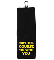 May the Course Be with You Tri-fold Golf Towel with Clip 100% Microfiber Waffle Weave Gift Idea for Men Women
