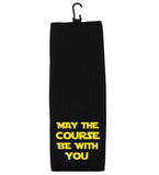 May the Course Be with You Tri-fold Golf Towel with Clip 100% Microfiber Waffle Weave Gift Idea for Men Women
