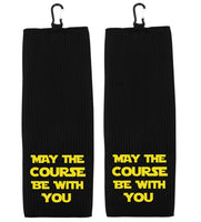May the Course Be with You Tri-fold Golf Towel with Clip 100% Microfiber Waffle Weave Gift Idea for Men Women