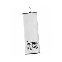 19th Hole Funny Tri-fold Golf Towel with Clip 100% Microfiber White Waffle Weave Gift Idea for Women Men