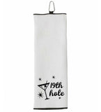 19th Hole Funny Tri-fold Golf Towel with Clip 100% Microfiber White Waffle Weave Gift Idea for Women Men