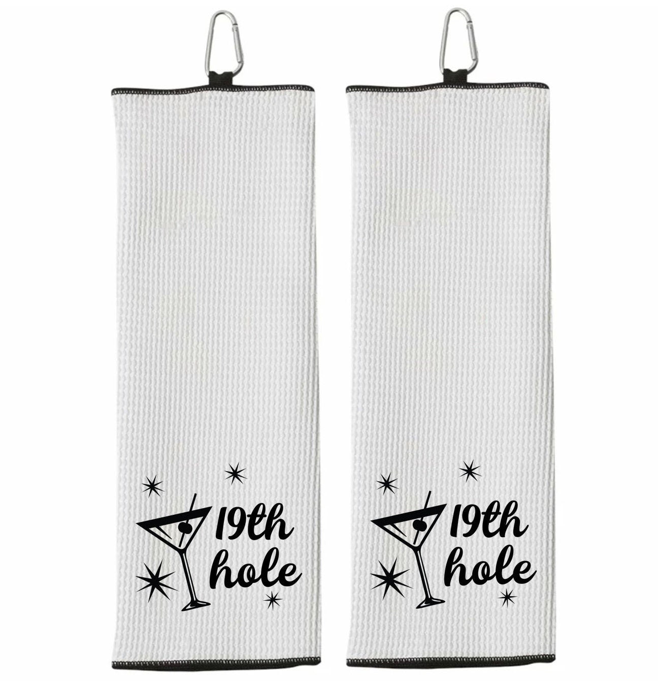 19th Hole Funny Tri-fold Golf Towel with Clip 100% Microfiber White Waffle Weave Gift Idea for Women Men