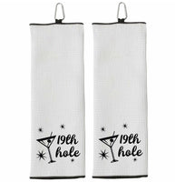 19th Hole Funny Tri-fold Golf Towel with Clip 100% Microfiber White Waffle Weave Gift Idea for Women Men