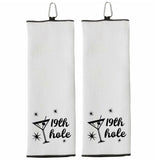 19th Hole Funny Tri-fold Golf Towel with Clip 100% Microfiber White Waffle Weave Gift Idea for Women Men