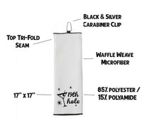 19th Hole Funny Tri-fold Golf Towel with Clip 100% Microfiber White Waffle Weave Gift Idea for Women Men