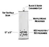 19th Hole Funny Tri-fold Golf Towel with Clip 100% Microfiber White Waffle Weave Gift Idea for Women Men
