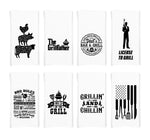 Grilling Towel Set of 8 Funny BBQ Themed Father's Day Gift for Men Who Love to Grill and Barbecue
