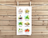Italian Cooking Ingredients Kitchen Towel - Garlic Olive Oil Balsamic Oregano Basil Parmesan Mozzarella Tomatoes -  Gift Idea for Food Lover