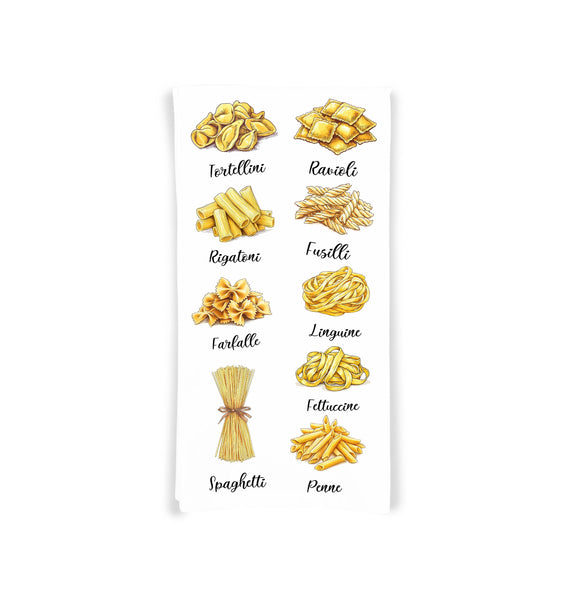 Pasta Kitchen Towel - Ravioli, Tortellini, Rigatoni, Penne, Fusilli, Spaghetti, Linguine, Farfalle, Fettucine
