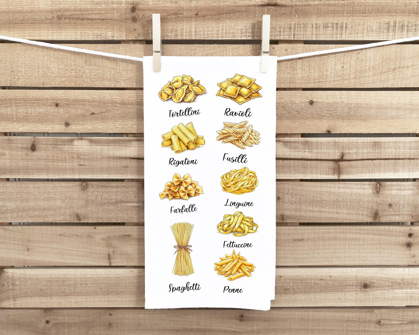 Pasta Kitchen Towel - Ravioli, Tortellini, Rigatoni, Penne, Fusilli, Spaghetti, Linguine, Farfalle, Fettucine