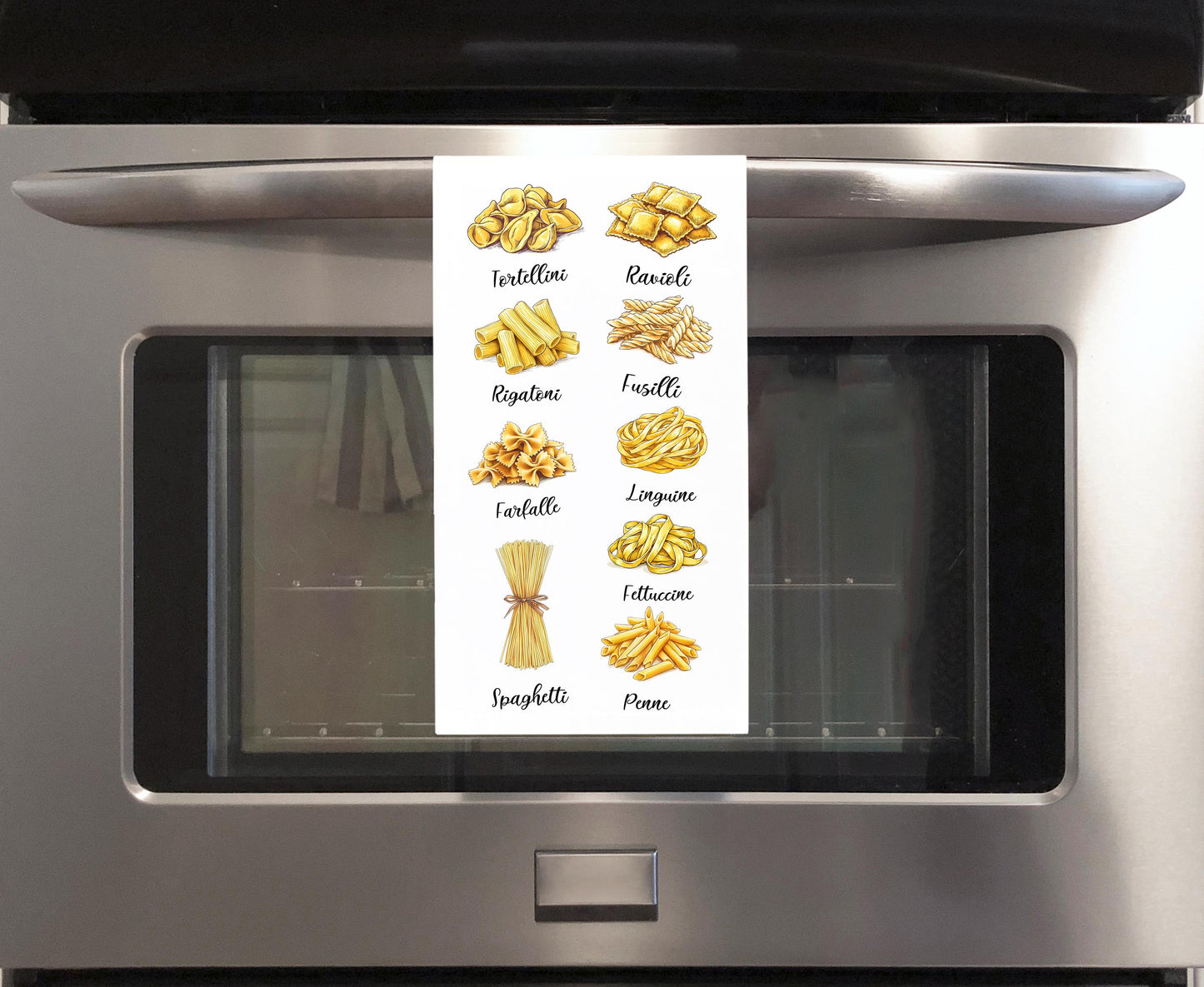 Pasta Kitchen Towel - Ravioli, Tortellini, Rigatoni, Penne, Fusilli, Spaghetti, Linguine, Farfalle, Fettucine