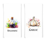 Italian Food Ingredients Kitchen Towel Set of 10 Garlic, Basil, Tomatoes, Mozzarella, Parmesan, Pasta, Porcini, Balsamic, Oregano, Olive Oil