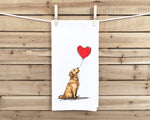 Golden Retriever with Heart Balloon Flour Sack Kitchen Towel Housewarming Birthday Christmas Valentine's Mother's Day Gift Idea