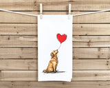 Golden Retriever with Heart Balloon Flour Sack Kitchen Towel Housewarming Birthday Christmas Valentine's Mother's Day Gift Idea