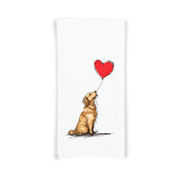 Golden Retriever with Heart Balloon Flour Sack Kitchen Towel Housewarming Birthday Christmas Valentine's Mother's Day Gift Idea