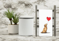 Golden Retriever with Heart Balloon Flour Sack Kitchen Towel Housewarming Birthday Christmas Valentine's Mother's Day Gift Idea
