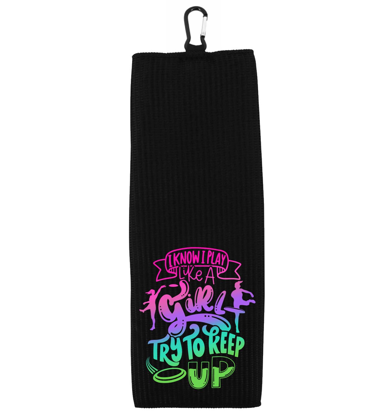 I Know I Play Like a Girl Try to Keep Up Disc Golf Tri-fold Golf Towel w/ Clip 100% Microfiber Waffle Weave Gift for Women Mom Daughter