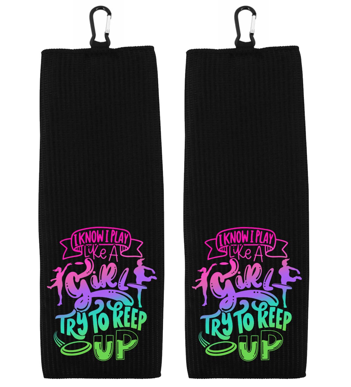I Know I Play Like a Girl Try to Keep Up Disc Golf Tri-fold Golf Towel w/ Clip 100% Microfiber Waffle Weave Gift for Women Mom Daughter