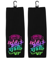 I Know I Play Like a Girl Try to Keep Up Disc Golf Tri-fold Golf Towel w/ Clip 100% Microfiber Waffle Weave Gift for Women Mom Daughter